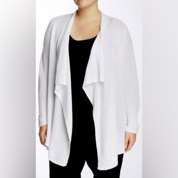 Eileen Fisher White Cardigan Waterfall Front 100% Organic Linen Size Small NWOT - Picture 1 of 4